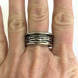 Sterling Silver 925 Modernist Brutalist Style Wide Spinner Band Ring Sz 9.75 11g
